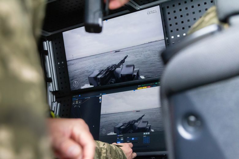 An officer of the Security Service of Ukraine operates the next-generation multipurpose Sea Baby unmanned surface vehicle in Ukraine, on October 17, 2025.