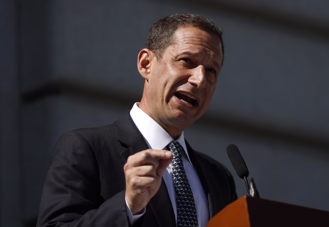Mayor Daniel Lurie speaks during a rally in San Francisco, on October 21, 2025.