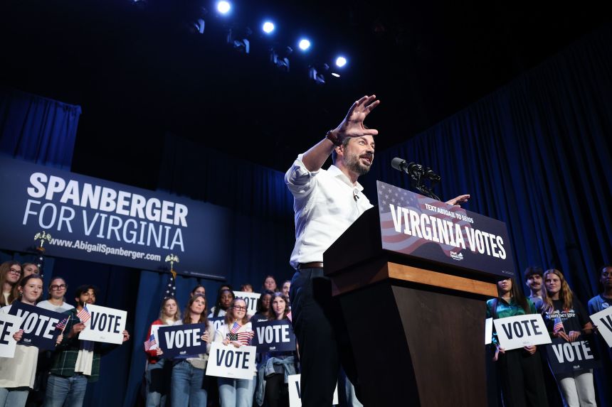 Former Secretary of Transportation Pete Buttigieg speaks during a campaign rally for Virginia Democratic gubernatorial candidate Abigail Spanberger, at the Jefferson Theater in Charlottesville, Virginia, October 20, 2025.