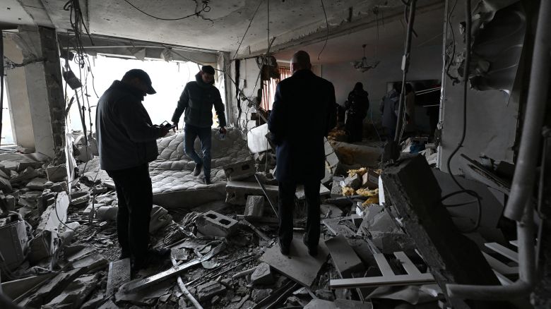 A view of a damaged apartment hit by a drone in a residential building in Krasnogorsk in the Moscow region on October 24, 2025. An overnight Ukrainian drone attack injured a young boy and four others in a Moscow suburb, Russian officials said Friday.