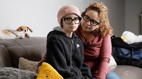 Ofelia Torres, 16, left, and her mother, Sandibell Hidalgo, 40, at their home on Oct. 20, 2025, in Chicago. Torres' father and Hidalgo's husband, Ruben Maldonado, was taken by Immigration and Customs Enforcement officers over the weekend. Torres was diagnosed with rhabdomyosarcoma cancer in Dec. 2024.