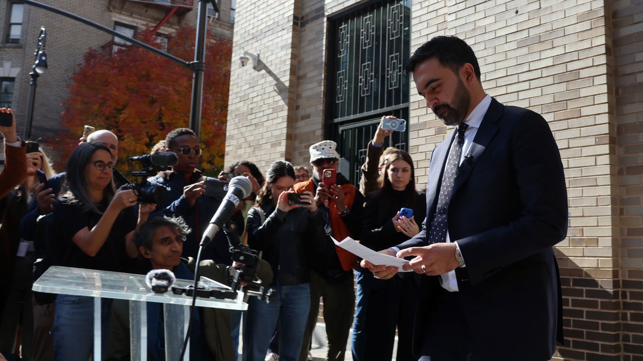 Zohran Mamdani, the Democratic candidate in the New York mayoral race, speaks outside a Bronx Mosque and cultural center on October 24, 2025.