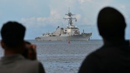 USS Gravely warship enters the port of Port of Spain on October 26.