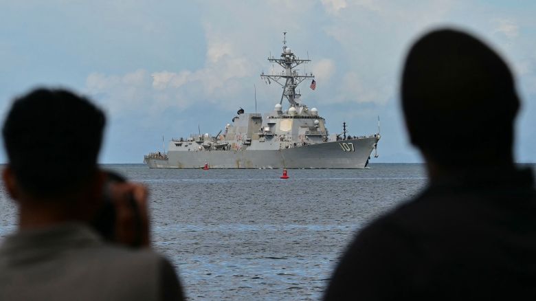 USS Gravely warship enters the port of Port of Spain on October 26.