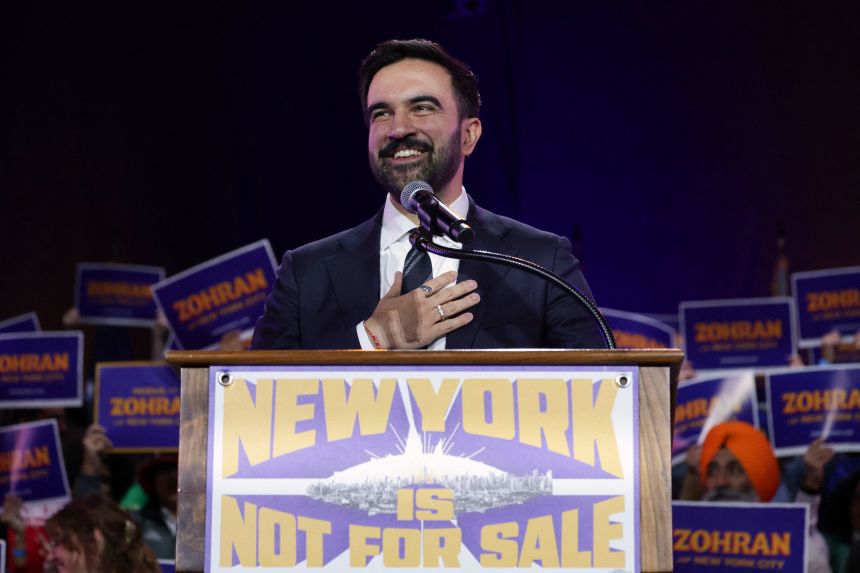 New York City mayoral candidate Zohran Mamdani speaks during a campaign rally in Queens on October 26, 2025.