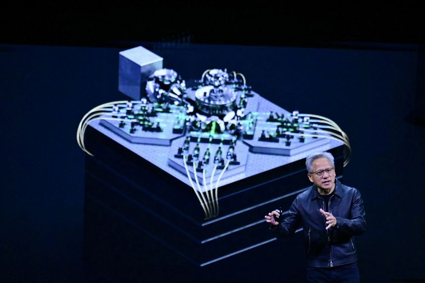 Nvidia CEO Jensen Huang speaks during the Nvidia GTC technology conference in Washington, DC, on October 28, 2025.