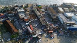 An aerial view shows destroyed buildings following the passage of Hurricane Melissa, in Black River, St. Elizabeth, Jamaica on October 29, 2025. Hurricane Melissa bore down on the Bahamas October 29 after cutting a path of destruction through the Caribbean, leaving 30 people dead or missing in Haiti and parts of Jamaica and Cuba in ruins. 
Somewhat weakened but still threatening, Melissa will bring damaging winds and flooding rains to the Bahamas Wednesday before moving on to Bermuda late Thursday, according to the US National Hurricane Center (NHC). (Photo by Ricardo Makyn / AFP) (Photo by RICARDO MAKYN/AFP via Getty Images)
