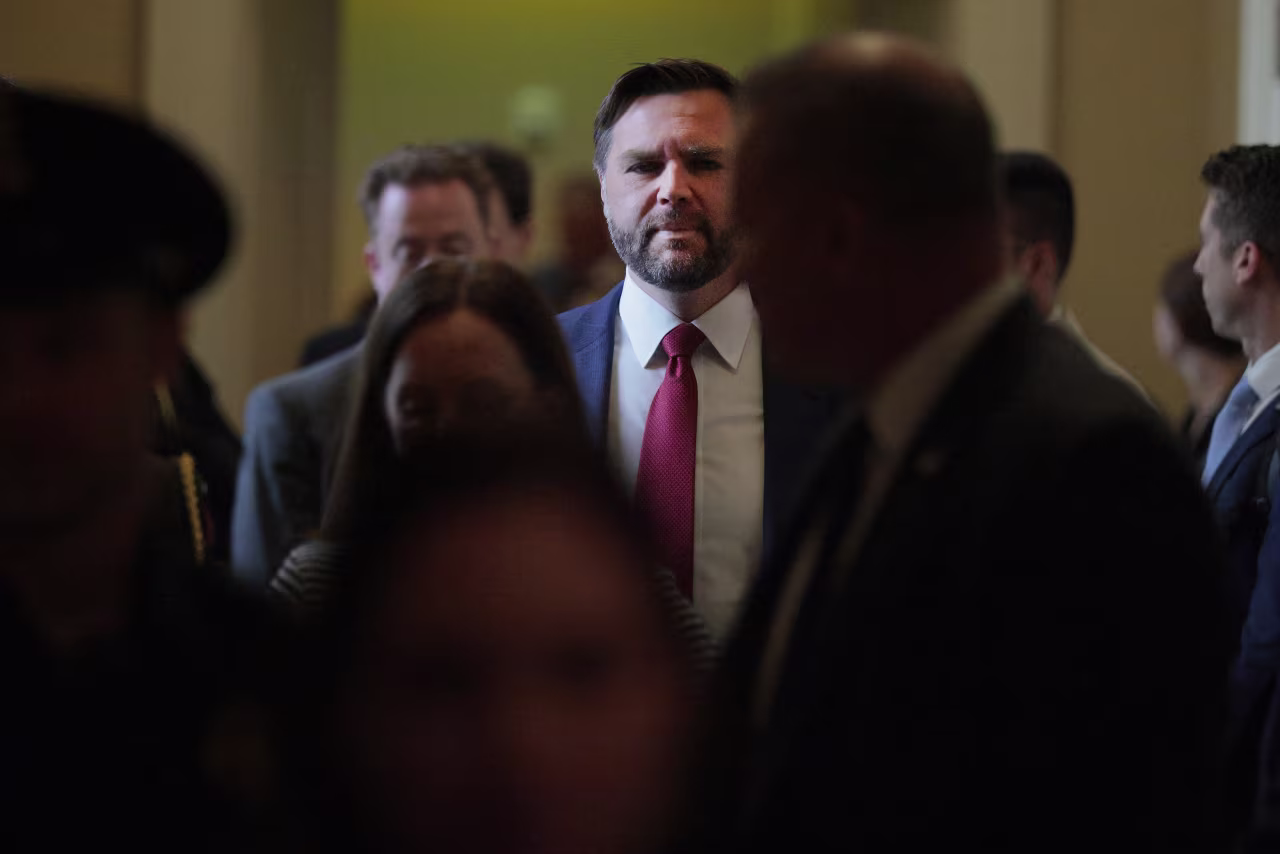 Vice President JD Vance leaves after attending the weekly Senate Republican policy luncheon at the US Capitol on Tuesday.l