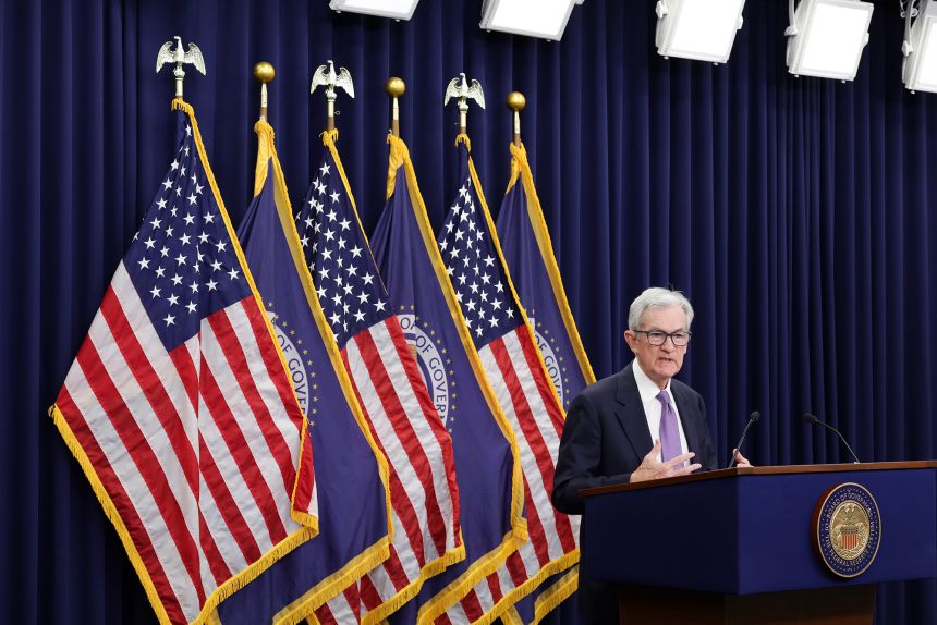 Federal Reserve Chair Jerome Powell speaks at a news conference Wednesday following the Fed's decision to cut the central bank's key interest rate for a second time this year.