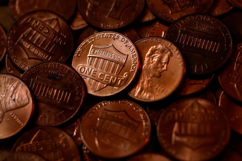 The pennies are displayed on October 31 in San Anselmo, California.
