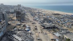 GAZA CITY, GAZA - NOVEMBER 4: An aerial view of the Gaza Port, where many displaced families continue to live in tents they set up along, following Israel's two-year-long attacks on the Gaza Strip on November 4, 2025. Once a popular tourist spot, Gaza Port and its coastline have now become shelters for Palestinians whose homes were destroyed. (Photo by Mohammed Eslayeh/Anadolu via Getty Images)