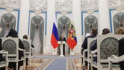 Russian President Vladimir Putin speaks at the Kremlin in Moscow on Tuesday.