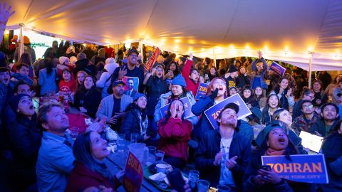 NEW YORK, NEW YORK - NOVEMBER 4: New Yorkers attending an election-night watch party erupt as NY1 projects Zohran Mamdani to win the mayoral election, at the Bohemian Hall & Beer Garden on November 4, 2025 in the Queens borough of New York City. The watch party was one of many hosted by the New York City chapter of Democratic Socialists of America in support of Mamdani. (Photo by Jeremy Weine/Getty Images)