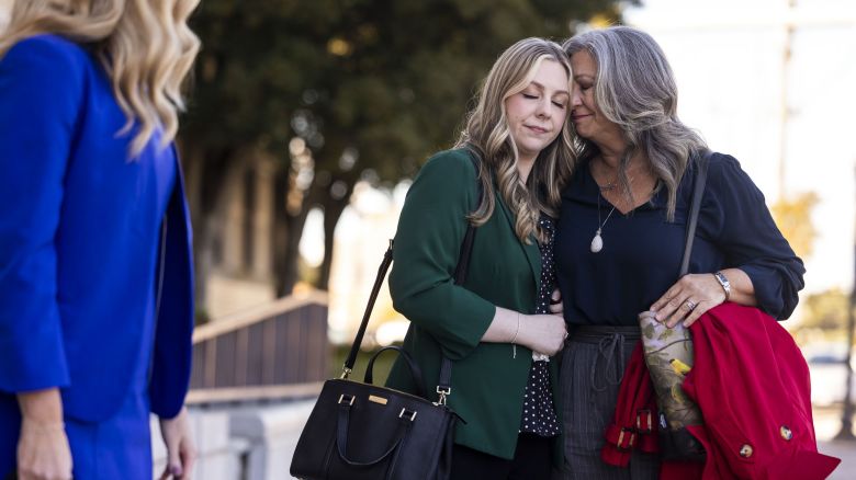 Abigail Zwerner shares a moment with her mother Julie Zwerner after a verdict was reached in her lawsuit against the assistant principal, Ebony Parker, of Richneck Elementary School during proceedings at Newport News Circuit Court on Thursday, Nov. 6, 2025, in Newport News, Virginia. (Kendall Warner/The Virginian-Pilot/Tribune News Service via Getty Images)