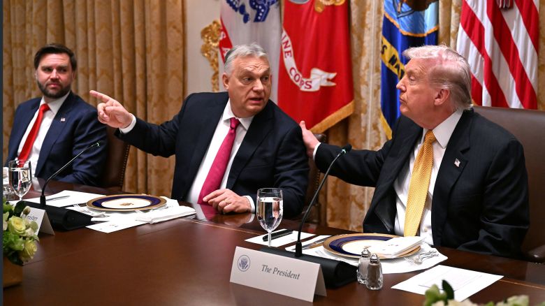 US President Donald Trump and Vice President JD Vance meet with Prime Minister of Hungary Viktor Orban during a bilateral lunch in the Cabinet Room of the White House on Friday.