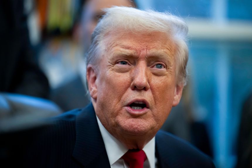 US President Donald Trump during a swearing-in ceremony in the Oval Office of the White House in Washington, DC, November 10, 2025.