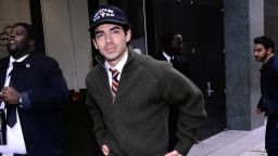 Joe Jonas was seen in New York on Monday wearing a shirt, tie and dressed-down sweater.