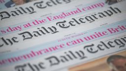 This photo illustration taken in London on November 14, 2025 shows the masthead of British newspaper The Telegraph. US investment group RedBird Capital Partners announced on November 14 it had abandoned its takeover of The Telegraph, reigniting uncertainty over the British newspaper's future. RedBird said in a statement that it has "today withdrawn its bid for the Telegraph Media Group," which comprises the 170-year-old paper's print and online operations.