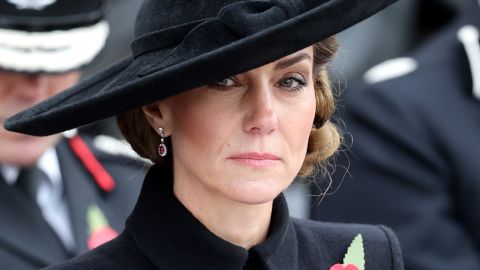ALREWAS, STAFFORDSHIRE - NOVEMBER 11: Catherine, Princess of Wales attends the Armistice Day Service of Remembrance on the Armed Forces Memorial at The National Memorial Arboretum on November 11, 2025 in Alrewas, Staffordshire. This year marks the 80th anniversary of the end of the Second World War. (Photo by Chris Jackson/Getty Images)