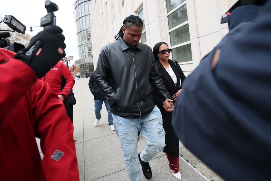 Cleveland Guardians pitcher Luis Ortiz departs the US District Court for the Eastern District of New York after his arraignment hearing on November 12 in Brooklyn.