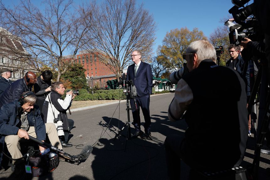 Director of the National Economic Council Kevin Hassett speaks to reporters outside of the White House on Thursday, November 13, in Washington, DC.