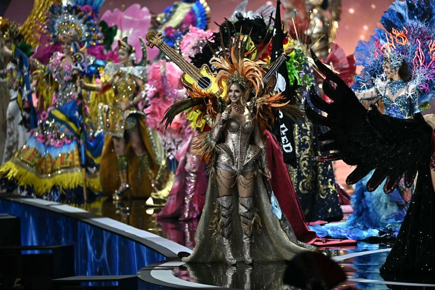 Miss Spain Andrea Valero walks on stage during the costume round on November 19, 2025.