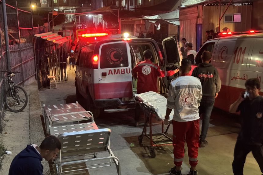 Palestinian casualties arrive at Nasser hospital in Khan Younis, Gaza, following Israeli strikes on Wednesday.