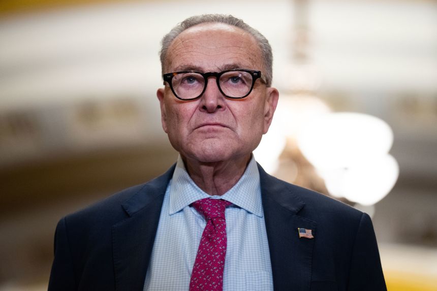 Senate Democratic Leader Chuck Schumer conducts a news conference in the Capitol on Wednesday.