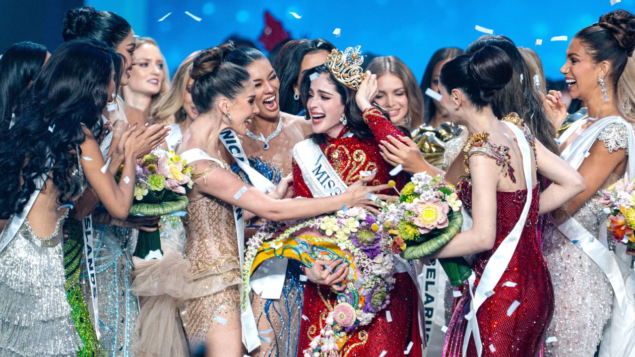 Fatima Bosch Fernández of Mexico (center) is celebrated after winning the title of Miss Universe 2025 (74th edition) at the final competition held at IMPACT Challenger Hall 2 in Nonthaburi, Thailand. The new queen from Mexico claimed the crown, while the representative of the host country, Veena Praveenar Singh from Thailand, achieved the remarkable position of 1st Runner-Up. The Miss Universe 2025 (74th edition) pageant showcased a massive field of talent, with a total of 120 beautiful contestants from around the world participating in the competition.