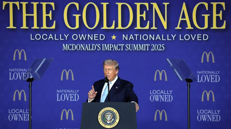 President Donald Trump delivers remarks at the McDonald’s Impact Summit in Washington, DC, on November 17, 2025.