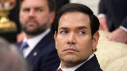 Secretary of State Marco Rubio, during a bilateral meeting between President Donald Trump and Crown Prince of Saudi Arabia Mohammed bin Salman in the Oval Office of the White House on November 18, 2025.
