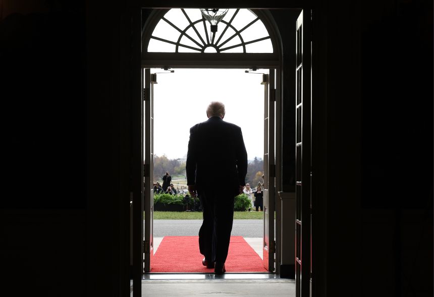 President Donald Trump awaits the arrival of Crown Prince Mohammed bin Salman of Saudi Arabia to the White House on November 18, 2025.