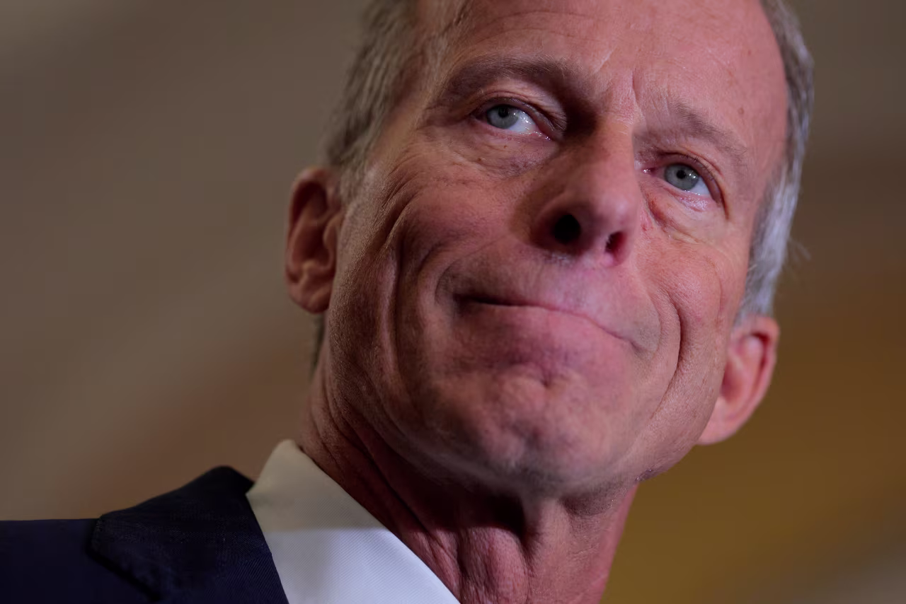 Senate Majority Leader John Thune speaks to reporters following the weekly Senate Republican policy luncheon on Wednesday.