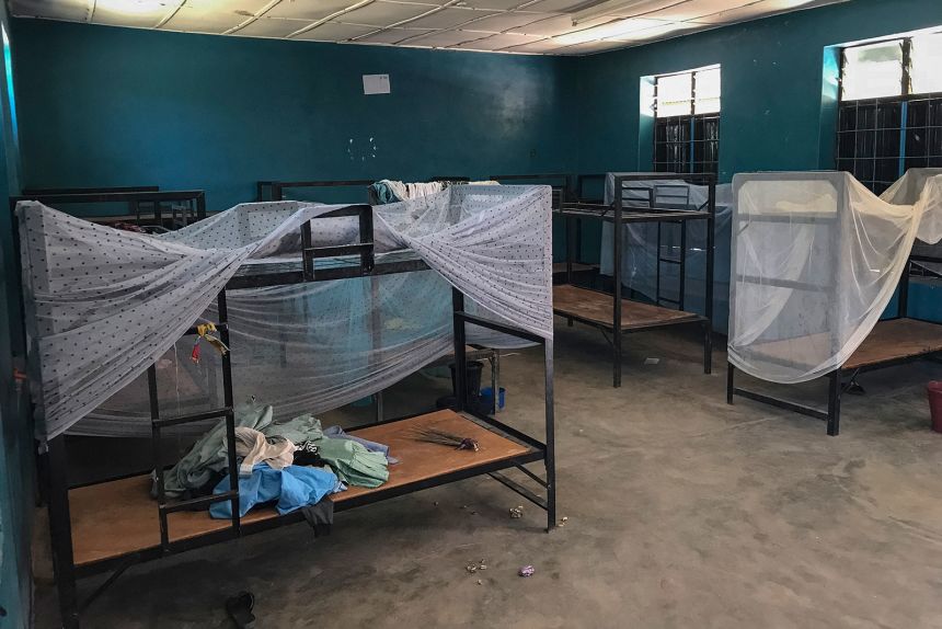 A general view of empty bunk beds and scattered belongings inside a student dormitory at St. Mary's Catholic School in Papiri, Niger state, on Sunday, November 23.