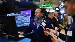 Traders work on the floor of the New York Stock Exchange.