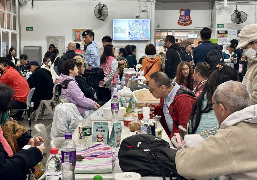 Elderly residents take refuge in a temporary shelter near the Wang Fuk Court residential estate in Hong Kong, Tai Po, on November 26, 2025.
