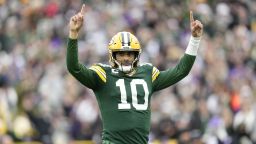 GREEN BAY, WISCONSIN - NOVEMBER 23: Jordan Love #10 of the Green Bay Packers reacts during the second quarter against the Minnesota Vikings at Lambeau Field on November 23, 2025 in Green Bay, Wisconsin. (Photo by John Fisher/Getty Images)