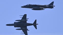A US Marine Corps AV-8B Harrier II approaches to land at José Aponte de la Torre Airport, formerly Roosevelt Roads Naval Station, on December 1, 2025 in Ceiba, Puerto Rico. The Trump administration continues to carry out strikes in the Caribbean against boats suspected of transporting drugs. The President has claimed that vessels are operated by the gang Tren de Aragua, as tensions mount with Venezuela.