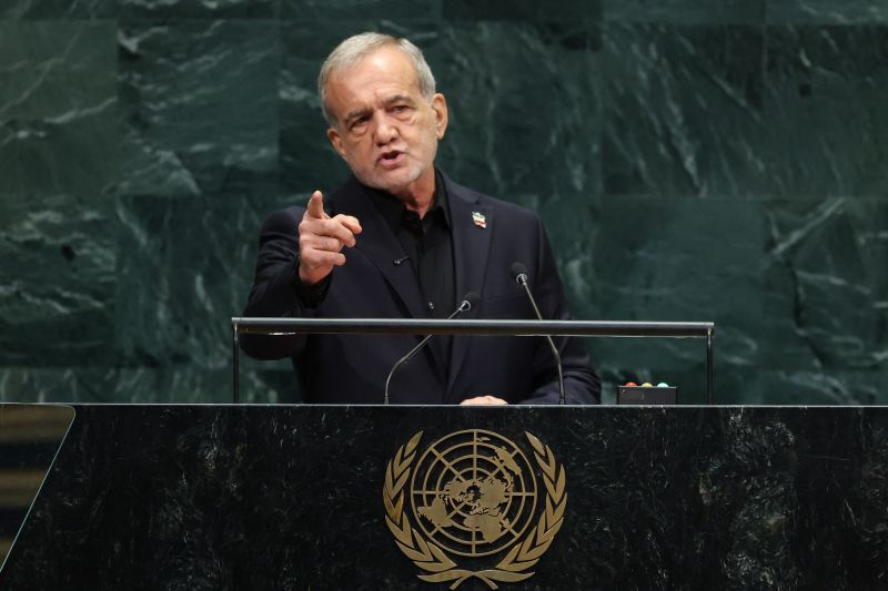 Iran's president Masoud Pezeshkian tells UN General Assembly Iran "will not bow down" to Trump; says Tehran won't yield on nuclear program, missile defenses, or Strait of Hormuz