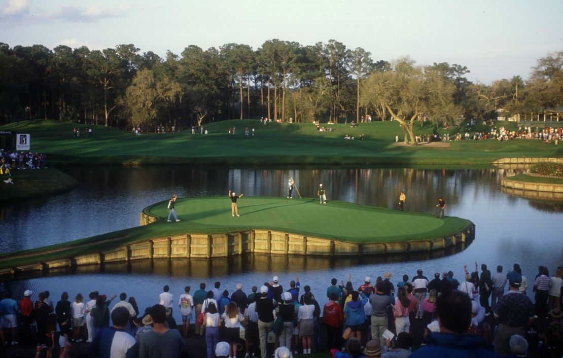Davis Love III holes out during the 1993 Players Championship.