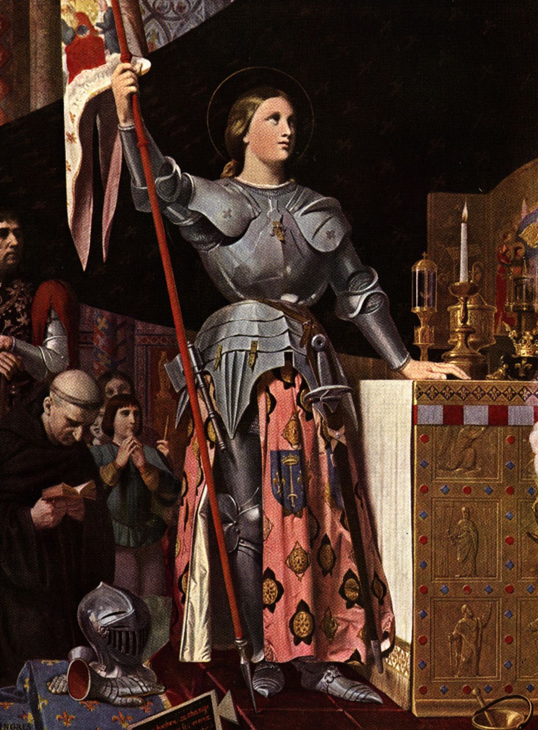 Joan, captured here in a painting by J. D. Ingres, was born in 1412 to a peasant family in Domrémy.