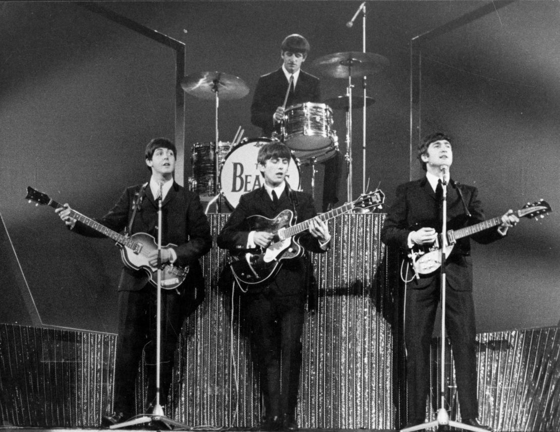 The Beatles on stage at the London Palladium in 1963.