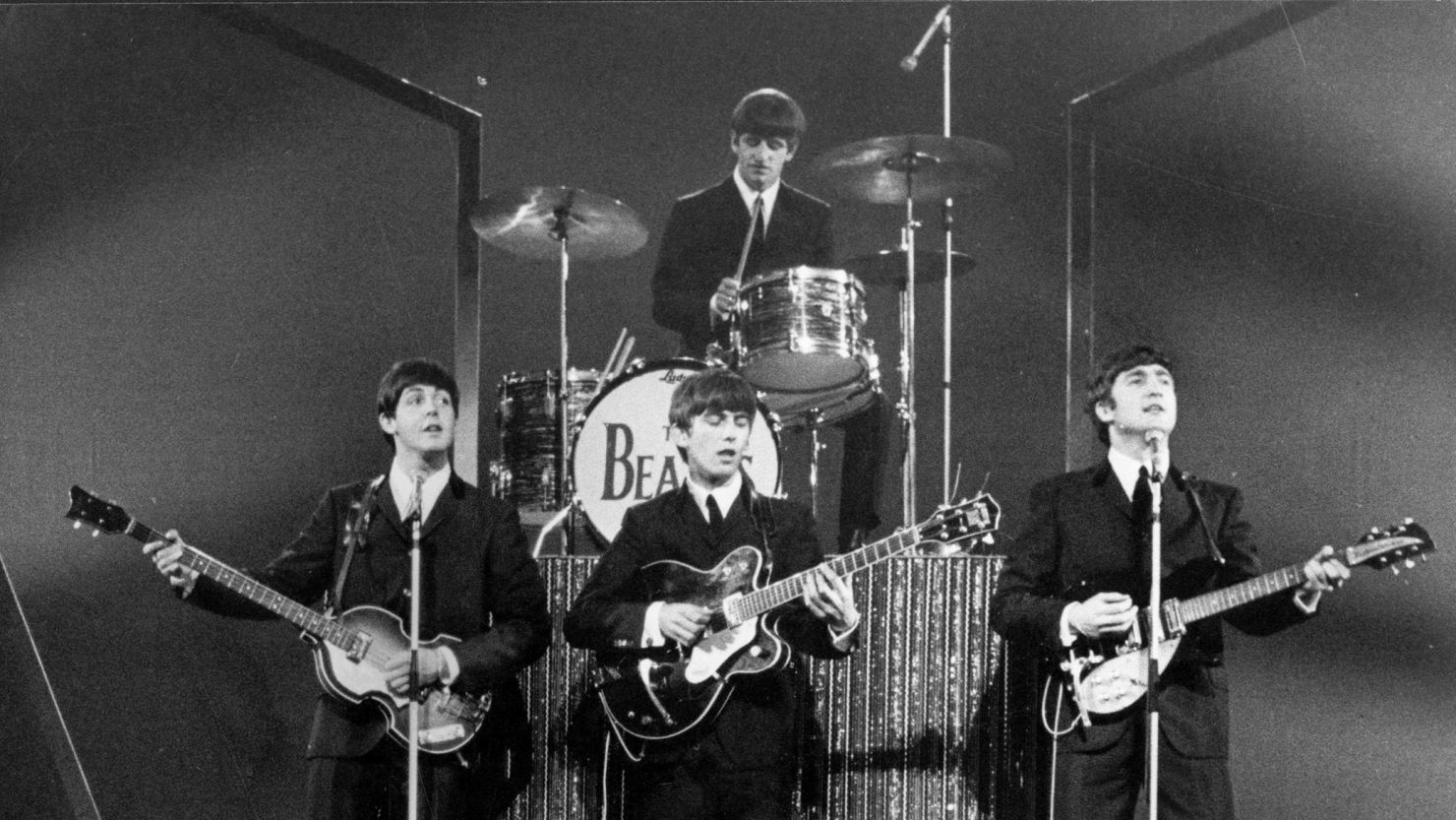 The Beatles (from left) Paul McCartney, George Harrison, Ringo Starr and John Lennon at the London Palladium during a performance in 1963.
