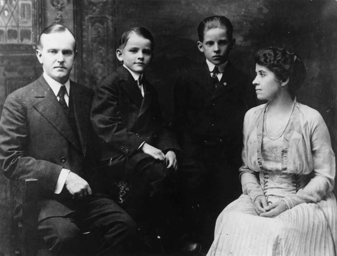 Calvin Coolidge with his wife, Grace Goodhue Coolidge, and their sons, Calvin Jr. and John.