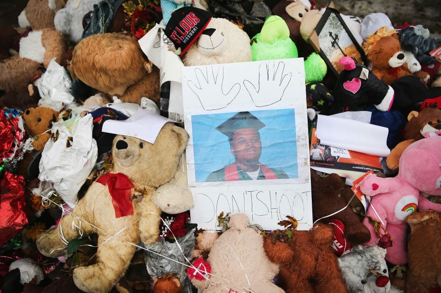 A makeshift memorial near the scene of Michael Brown's shooting, shown in October 2014.