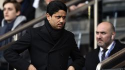 Paris Saint-Germain's Qatari president Nasser Al-Khelaïfi arrives for the French L1 football match between Paris Saint-Germain (PSG) vs Toulouse on February 21, 2015 at the Parc des Princes stadium in Paris. AFP PHOTO / FRANCK FIFE        (Photo credit should read FRANCK FIFE/AFP via Getty Images)