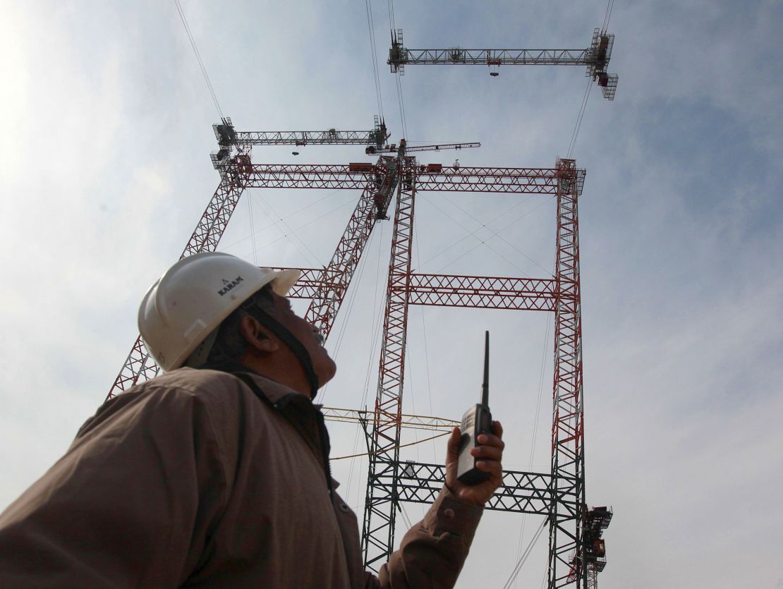 An Indian engineer at the site of the Chenab Bridge in India-administered Jammu and Kashmir on March 4, 2015.
