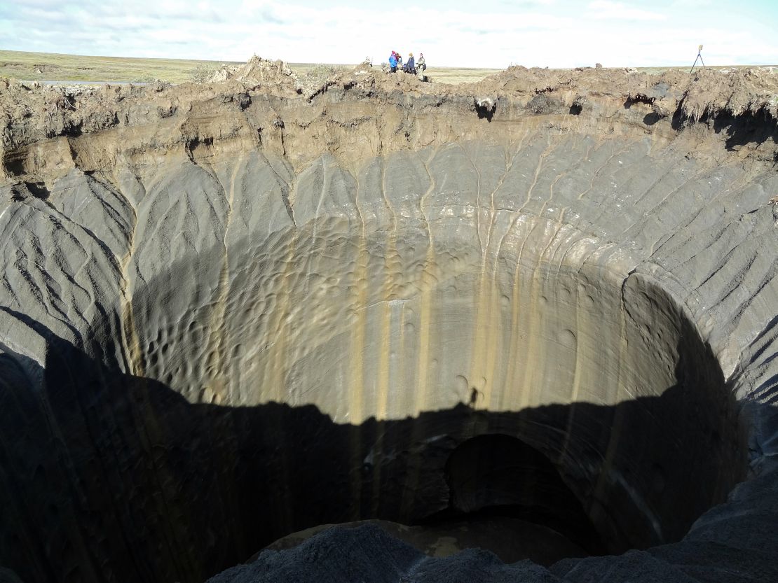 A crater on the Yamal Peninsula on August 25, 2014. Many craters are so deep, it's impossible to see the bottom.