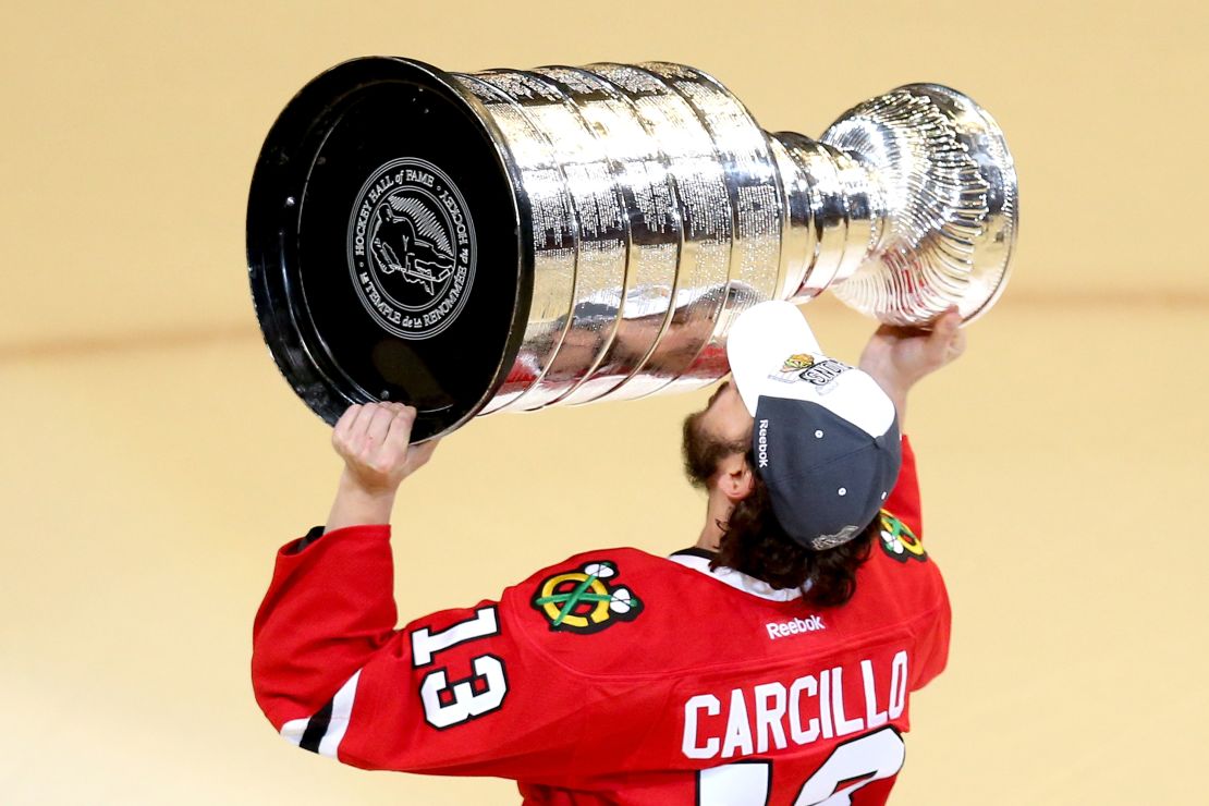Carcillo, pictured in 2015, was a two-time Stanley Cup winner with the Chicago Blackhawks when he retired.