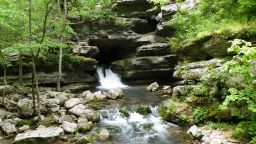 Water from Blanchard springs exiting the caverns